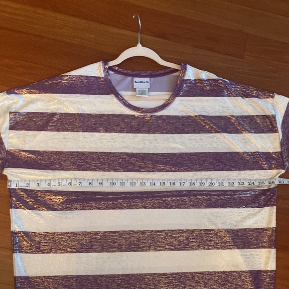 Bon Worth NWT Womens Purple, Cream & Gold Striped Short Sleeve Top - Size LP - Picture 15 of 16